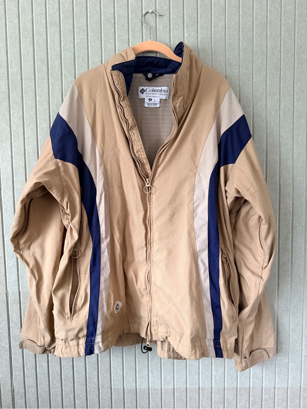 Columbia Tan, Navy & Cream Colorblock Performance Jacket